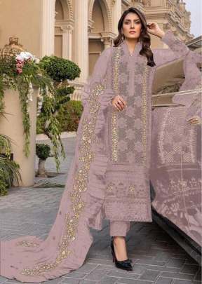 Heavy Faux Georgette With Heavy Embroidery Work Pakistani Suit Light Purple Color DN 9103