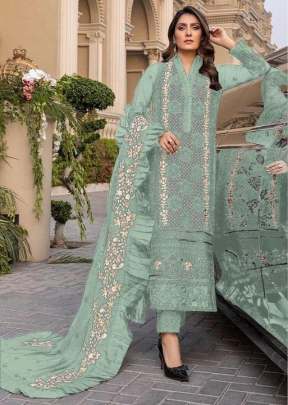 Heavy Faux Georgette With Heavy Embroidery Work Pakistani Suit Pista Green Color DN 9103