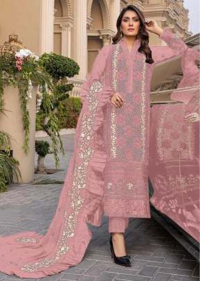 Heavy Faux Georgette With Heavy Embroidery Work Pakistani Suit Light Pink Color DN 9103