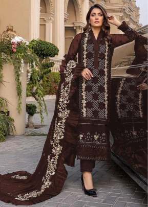 Heavy Faux Georgette With Heavy Embroidery Work Pakistani Suit Brown Color DN 9103