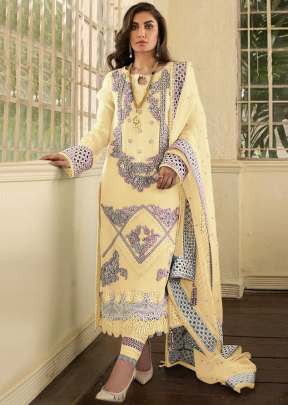 Heavy Faux Georgette With Heavy Embroidery Work And Stone Work Pakistani Suit Light Yellow Color DN 9102