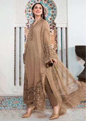 Heavy Faux Georgette With Heavy Embroidery Sequence Work Pakistani Suit Chiku Color DN 9111