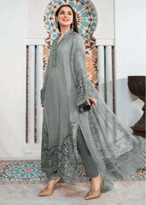 Heavy Faux Georgette With Heavy Embroidery Sequence Work Pakistani Suit Grey Color DN 9111