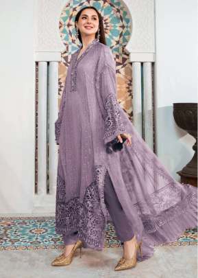 Heavy Faux Georgette With Heavy Embroidery Sequence Work Pakistani Suit Lavender Color DN 9111