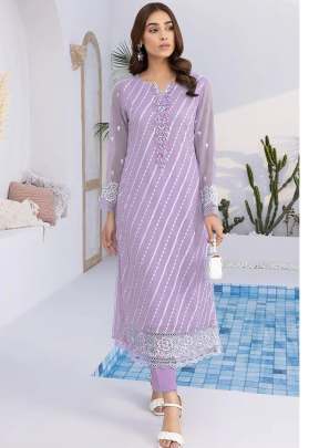 Heavy Faux Georgette With Heavy Embroidery Cotton Sequence Work Pakistani Suit Purple Color DN 1013