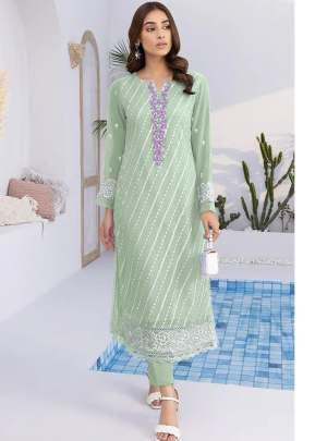 Heavy Faux Georgette With Heavy Embroidery Cotton Sequence Work Pakistani Suit Greenish Color DN 1013