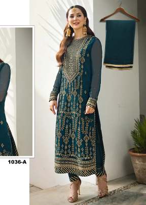 Heavy Faux Georgette With Heavy Embroidery And Sequence Work Pakistani Suit Rama Color DN 1036