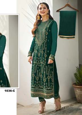 Heavy Faux Georgette With Heavy Embroidery And Sequence Work Pakistani Suit Green Color DN 1036