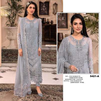 Heavy Faux Georgette With Heavy Embroidery Sequence Work Pakistani Suit DN 5421