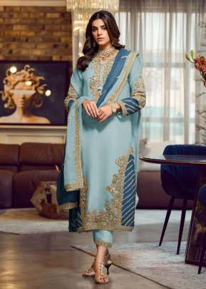 Heavy Faux Georgette With Peding With Embroidered Sequence Work Pakistani Suit Sky Color DN 1019