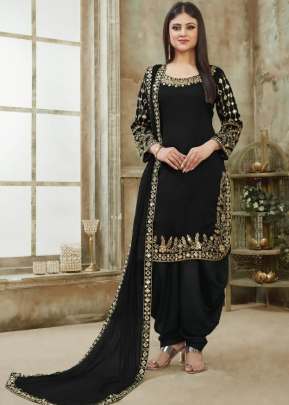 Heavy Fox Georgette With Embroidery Work Patiyala Suit Black Color DN 92001