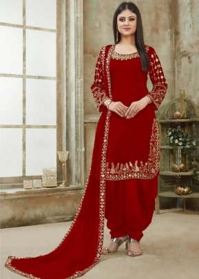 Heavy Fox Georgette With Embroidery Work Patiyala Suit Red Color DN 92001