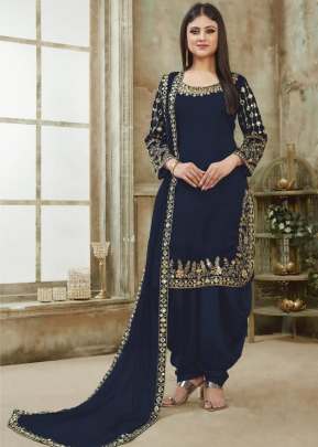 Heavy Fox Georgette With Embroidery Work Patiyala Suit Nevy Blue Color DN 92001