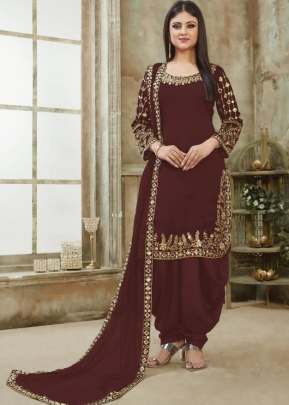 Heavy Fox Georgette With Embroidery Work Patiyala Suit Brown Color DN 92001