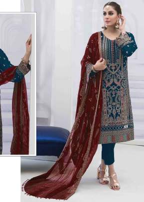 Heavy Fox Georgette With Embroidery Sequence Work Pakistani Suit Blue Color DN 1027