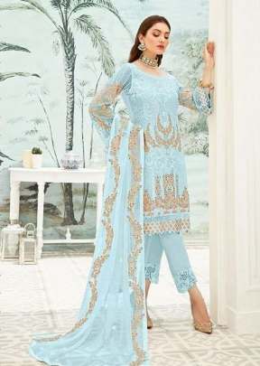 Heavy Fox Georgette With Heavy Embroidery Work Pakistani Suit Sky Blue Color Dn 7111