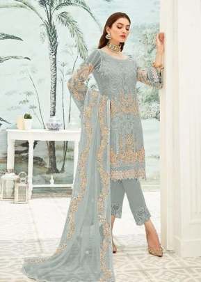 Heavy Fox Georgette With Heavy Embroidery Work Pakistani Suit Grey Color Dn 7111