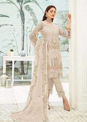 Heavy Fox Georgette With Heavy Embroidery Work Pakistani Suit Off White Color Dn 7111