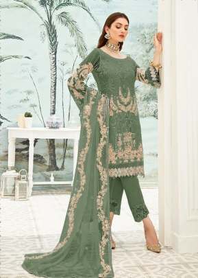 Heavy Fox Georgette With Heavy Embroidery Work Pakistani Suit Mehndi Color DN 7111