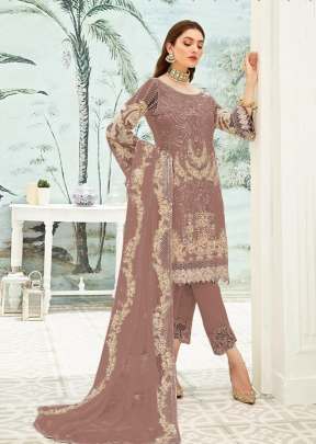 Heavy Fox Georgette With Heavy Embroidery Work Pakistani Suit Chiku Color DN 7111