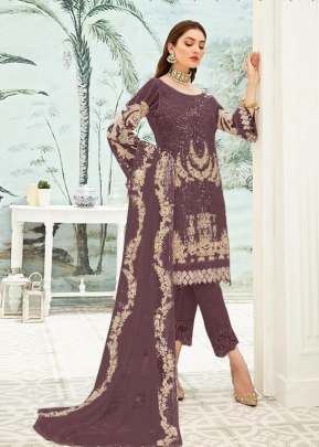 Heavy Fox Georgette With Heavy Embroidery Work Pakistani Suit Brown Color DN 7111