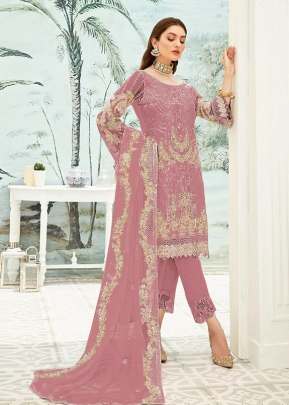 Heavy Fox Georgette With Heavy Embroidery Work Pakistani Suit Pink Color DN 7111