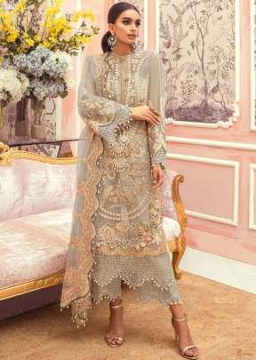 Heavy Georgette With Embroidered Pakistani Suit Light Grey Color DN 9113