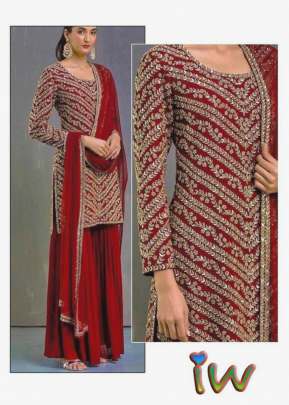 Heavy Georgette With Heavy Embroidery Work IW Pakistani Suit Red Color