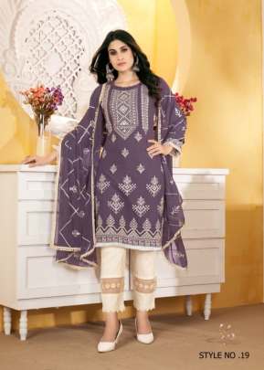 Heavy Georgette With Heavy Embroidery And Hand Work Ready Made Pakistani Suit Purple Color DN 019