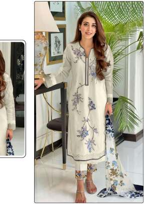 Heavy Georgette With Heavy Multi Embroidered And Hand Work Ready Made Pakistani Suit White Color DN 025