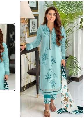 Heavy Georgette With Heavy Multi Embroidered And Hand Work Ready Made Pakistani Suit Sky Color DN 025