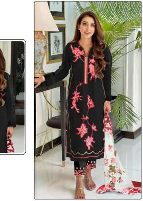 Heavy Georgette With Heavy Multi Embroidered And Hand Work Ready Made Pakistani Suit Black Color DN 025