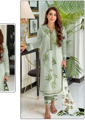 Heavy Georgette With Heavy Multi Embroidered And Hand Work Ready Made Pakistani Suit Pista Color DN 025