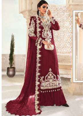 Heavy Georgette With Sequence Embroidery Work And Diamond Work Pakistani Suit Maroon Color DN 145