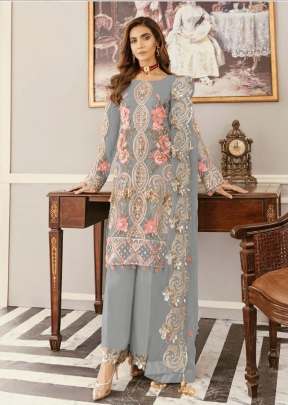 Heavy Net With Embroidery Designer Pakistani Suit Grey Color DN 8107