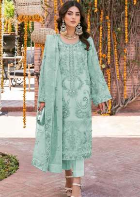 Heavy Organza With Heavy Embroidery With Sequence Work Pakistani Suit Sky Color DN 9786