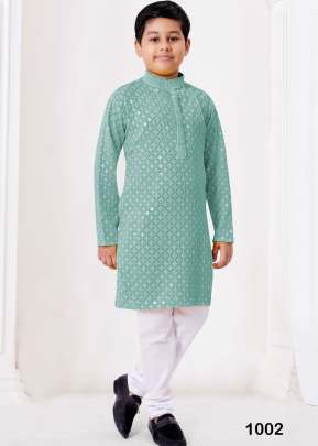 Heavy Rayon Chikankari Kids Wear Boy Kurta With Payjama Teal Blue Color DN 1002