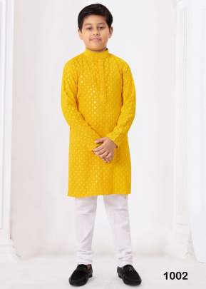 Heavy Rayon Chikankari Kids Wear Boy Kurta With Payjama Yellow Color DN 1002