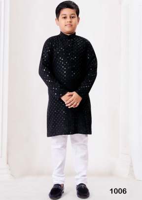 Heavy Rayon Chikankari Kids Wear Boy Kurta With Payjama Black Color DN 1006