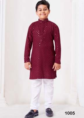 Heavy Rayon Chikankari Kids Wear Boy Kurta With Payjama Maroon Color DN 1005