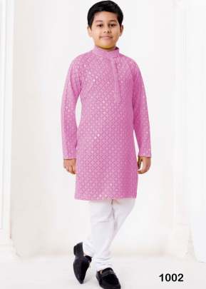 Heavy Rayon Chikankari Kids Wear Boy Kurta With Payjama Pink Color DN 1002