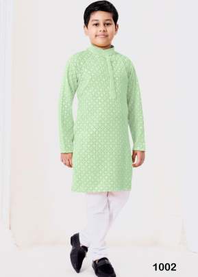 Heavy Rayon Chikankari Kids Wear Boy Kurta With Payjama Pista Color DN 1002