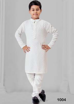 Heavy Rayon Chikankari Kids Wear Boy Kurta With Payjama White Color DN 1004