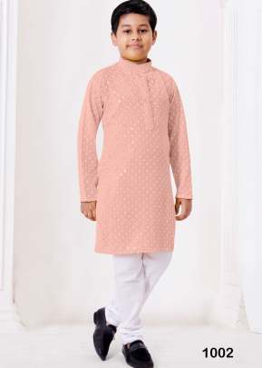 Heavy Rayon Chikankari Kids Wear Boy Kurta With Payjama Peach Color DN 1002