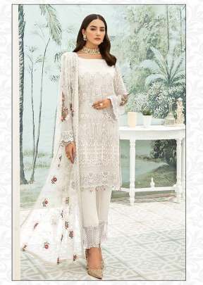 Heavy Faux Georgette With Heavy Embroidered Pakistani Suit White Color DN 9108