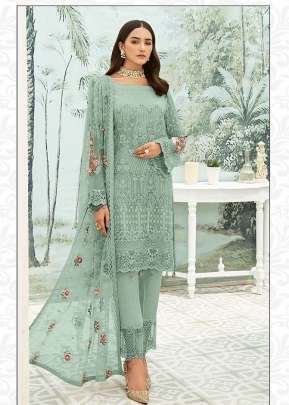 Heay Faux Georgette With Heavy Embroidered Pakistani Suit Pista Green Color DN 9108