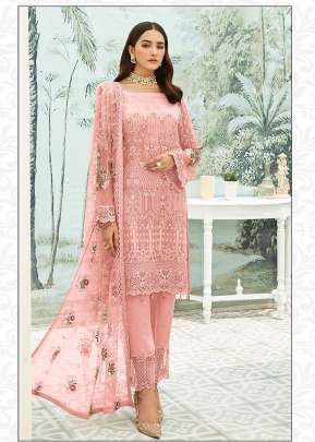 Heavy Faux Georgette With Heavy Embroidered Pakistani Suit Peach Color DN 9108