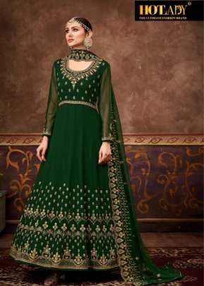 Hotlady Nasheen Heavy Faux Georgette With Embroidery Work Anarkali Suit Green Color DN 7781