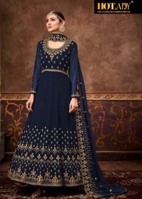 Hotlady Nasheen Heavy Faux Georgette With Embroidery Work Anarkali Suit Nevy Blue Color DN 7781