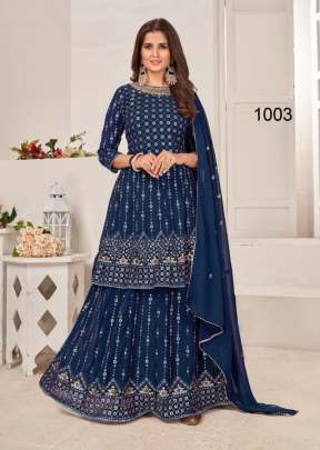 Kaira Blooming Faux Georgette With Sequence And Embroidery Work Palazzo Suit Blue Color DN 1003